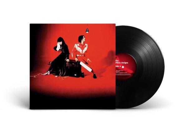 Album borító két emberrel és egy lemezzel. Piros háttér. The White Stripes album.