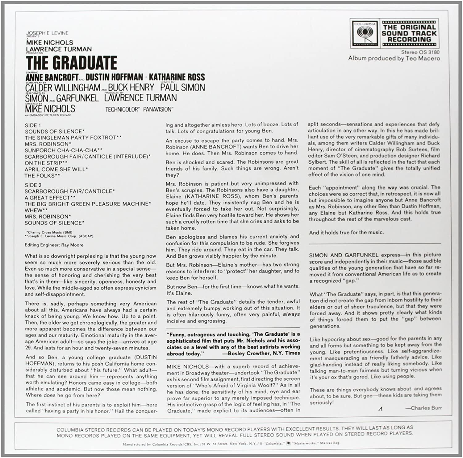 A 'The Graduate' album borítója szöveggel és a Columbia Records logójával, fehér háttéren.