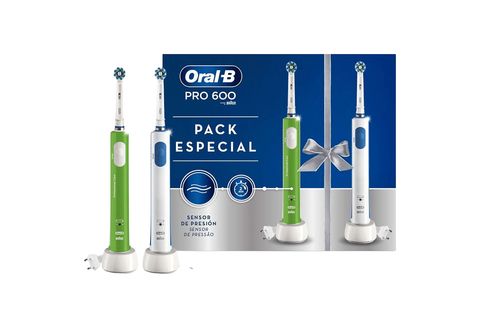 Cepillo eléctrico  Oral-B Set Pro 600 Cross Action, Pack de 2 unidades,  Recargable, Naranja/Verde