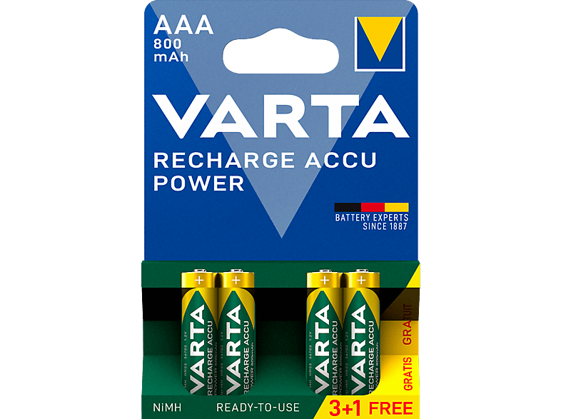 VARTA Longlife Ready2Use mikro akku 800mAh (3+1xAAA)