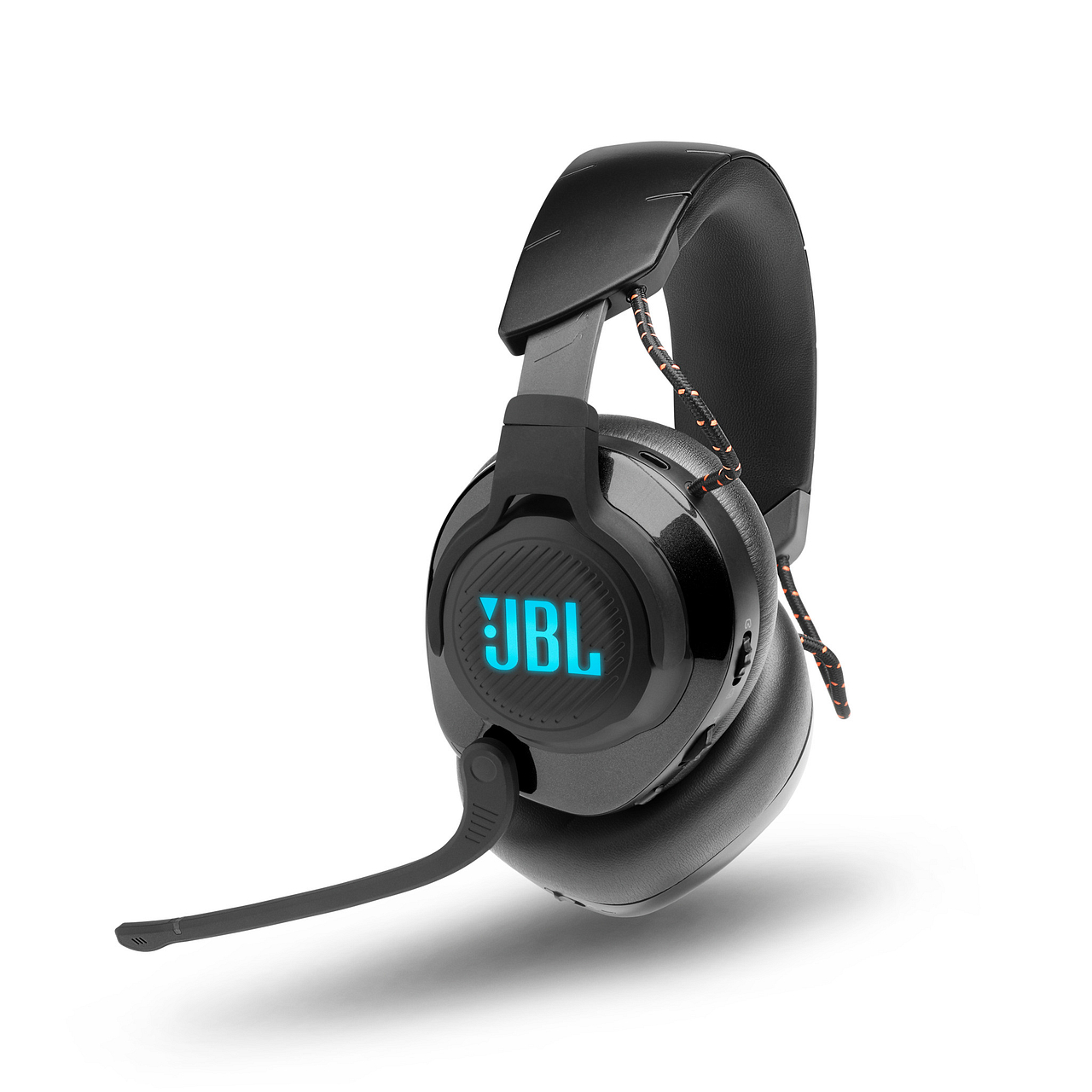 Schwarzes JBL Gaming-Headset mit Mikrofon und beleuchtetem Logo.