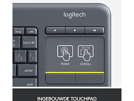 LOGITECH K400 Plus Wireless Touch Keyboard Zwart