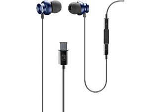 Auriculares - Cellular Line Sparrow, De botón, Con cable, Conectividad USB-C, Negro y Azul