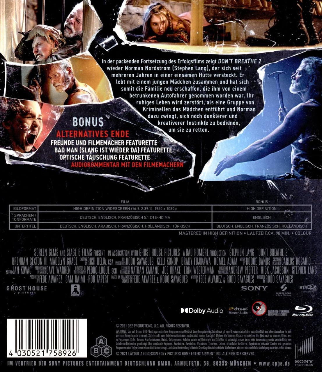 Die Rückseite einer DVD-Hülle mit Text und Bildern über einen Film.