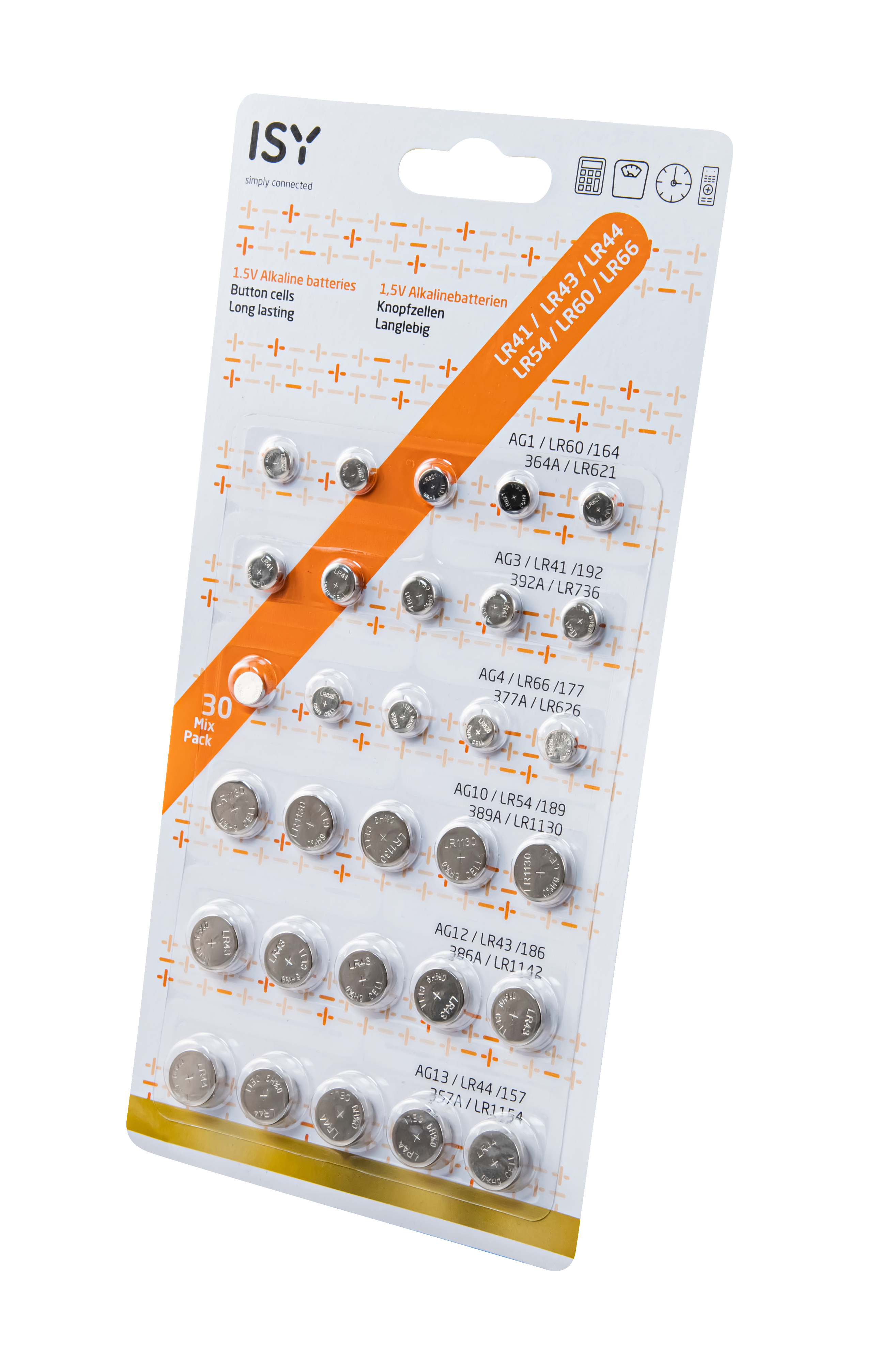 Volt ISY 30-Mix IBA-3030 Knopfzellen, Pack 1.5 Alkaline-Batterien