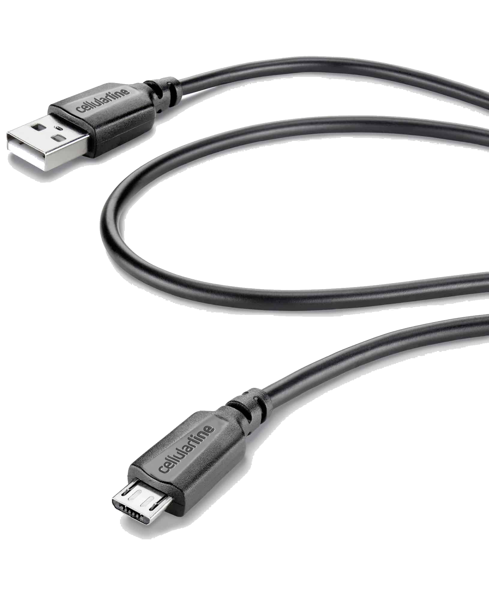 Cable negro de USB a micro USB. El cable tiene la marca cellularline.