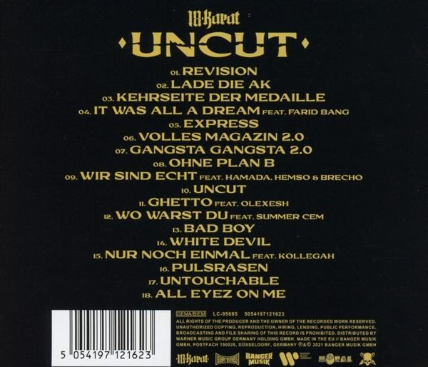 Rückseite einer Musik-CD mit Titelliste, Künstler- und Labelinformationen auf schwarzem Hintergrund.