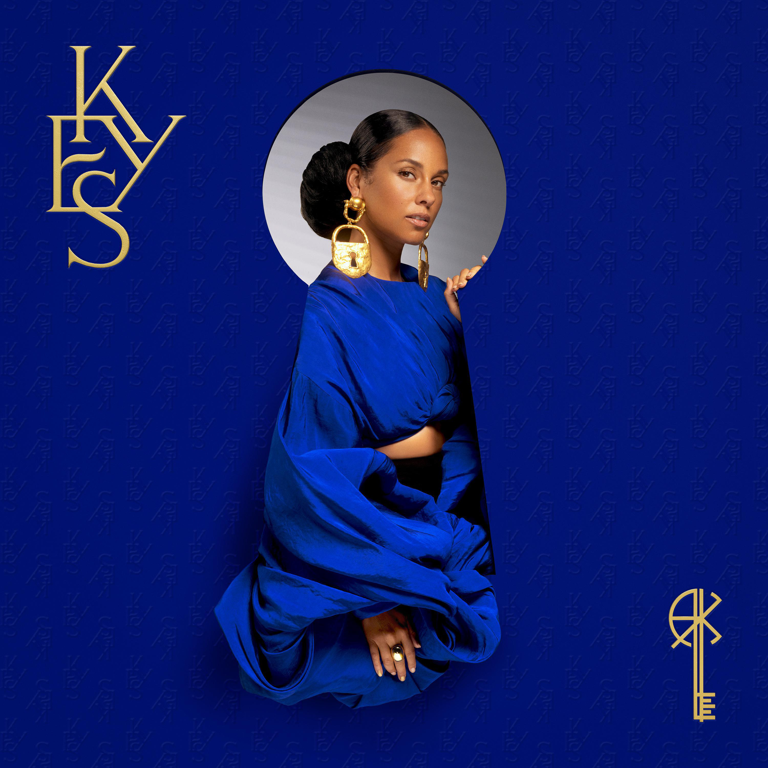 Albumcover mit Alicia Keys, einem blauen Hintergrund mit Schlüsselloch und dem Wort KEYS.