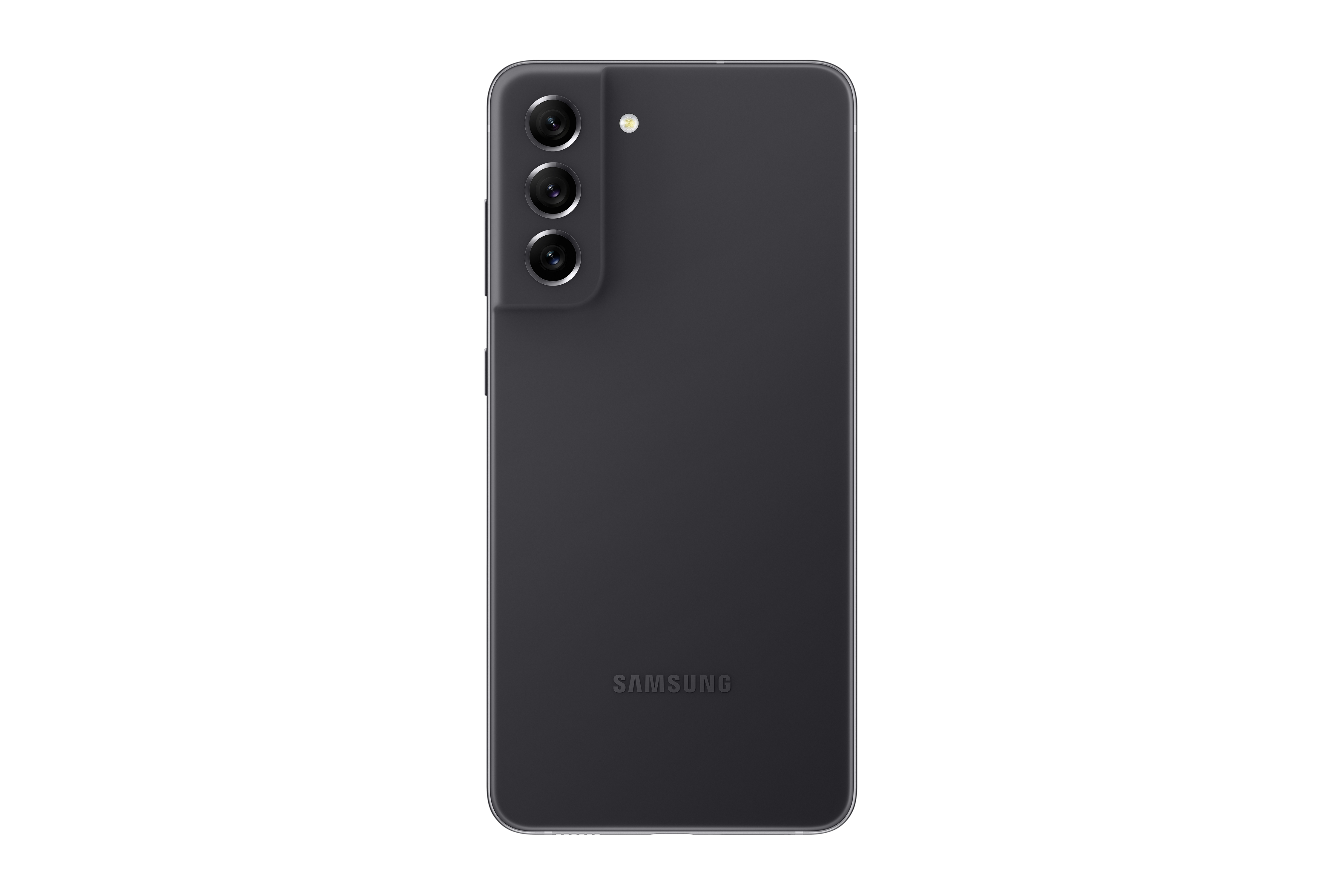 Üç kamerası ve Samsung logosu olan siyah bir Samsung telefonunun arkası.