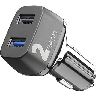 Cargador coche - CellularLine CBRUSB2QC36WK, 2 USB, 18 W + 18 W, Universal, Negro