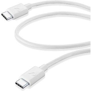 Cable USB - CellularLine USBDATA06USBC2CW, De USB-C a USB-C, 60 cm, Recarga, Sincronización, Blanco