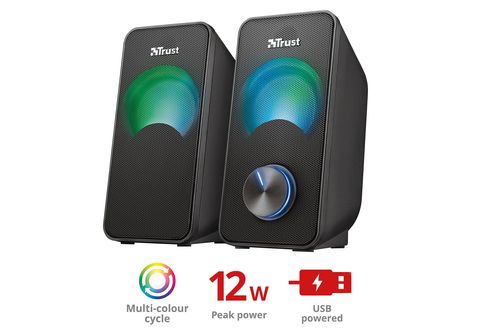 MediaMarkt - mit RGB-Beleuchtung 2.0 Compact Lautsprecherset PC TRUST | Schwarz für Lautsprecherset Arys Schwarz