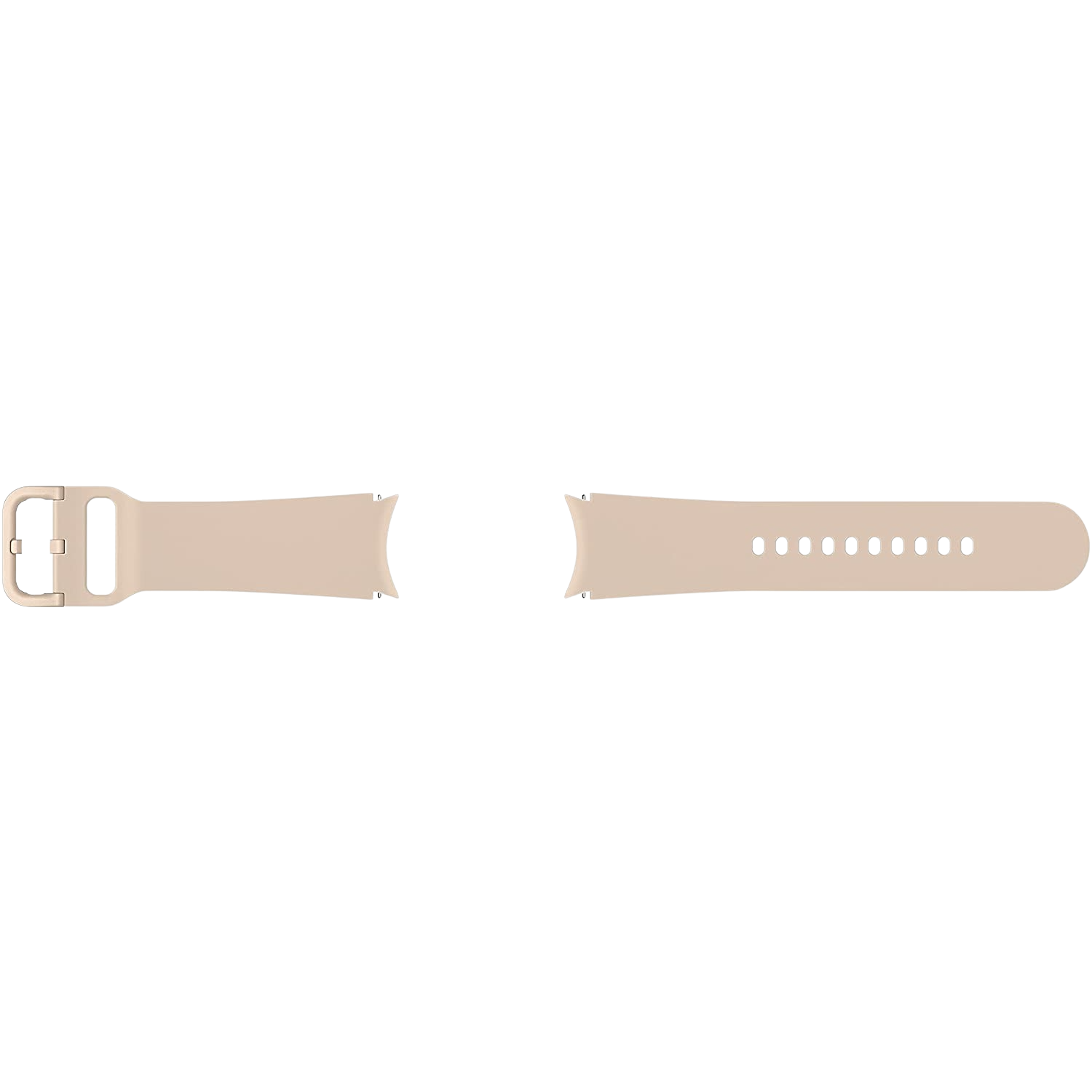 Dos correas de reloj inteligente beige, una con hebilla y otra con múltiples agujeros, ambas sobre fondo negro.