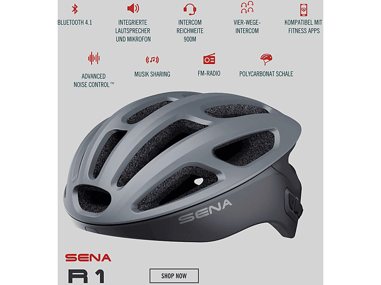 SENA SMART CYCLING R1 (Fahrradhelm, 58-62 cm, Matt Grau)