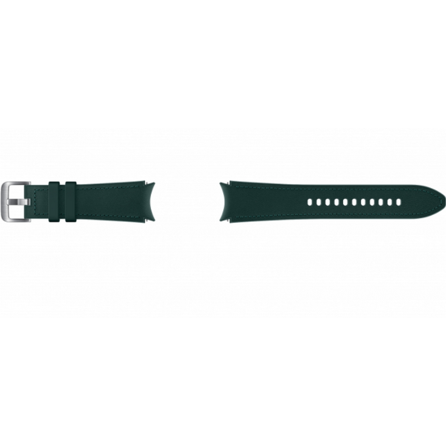 Correa de reloj verde oscuro. Un lado con hebilla, otro con agujeros.
