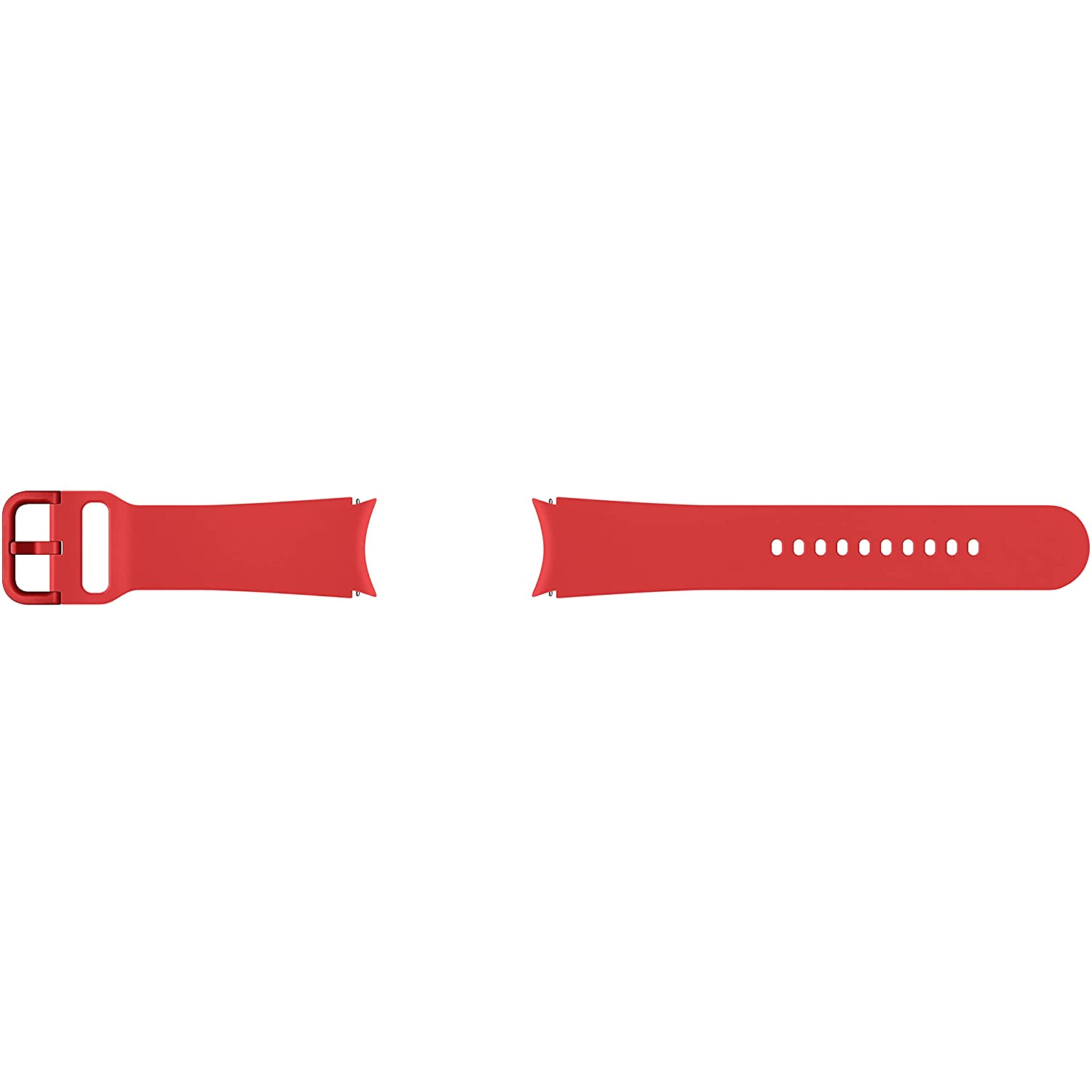 Correa roja para smartwatch. La banda está dividida en dos partes con hebilla.