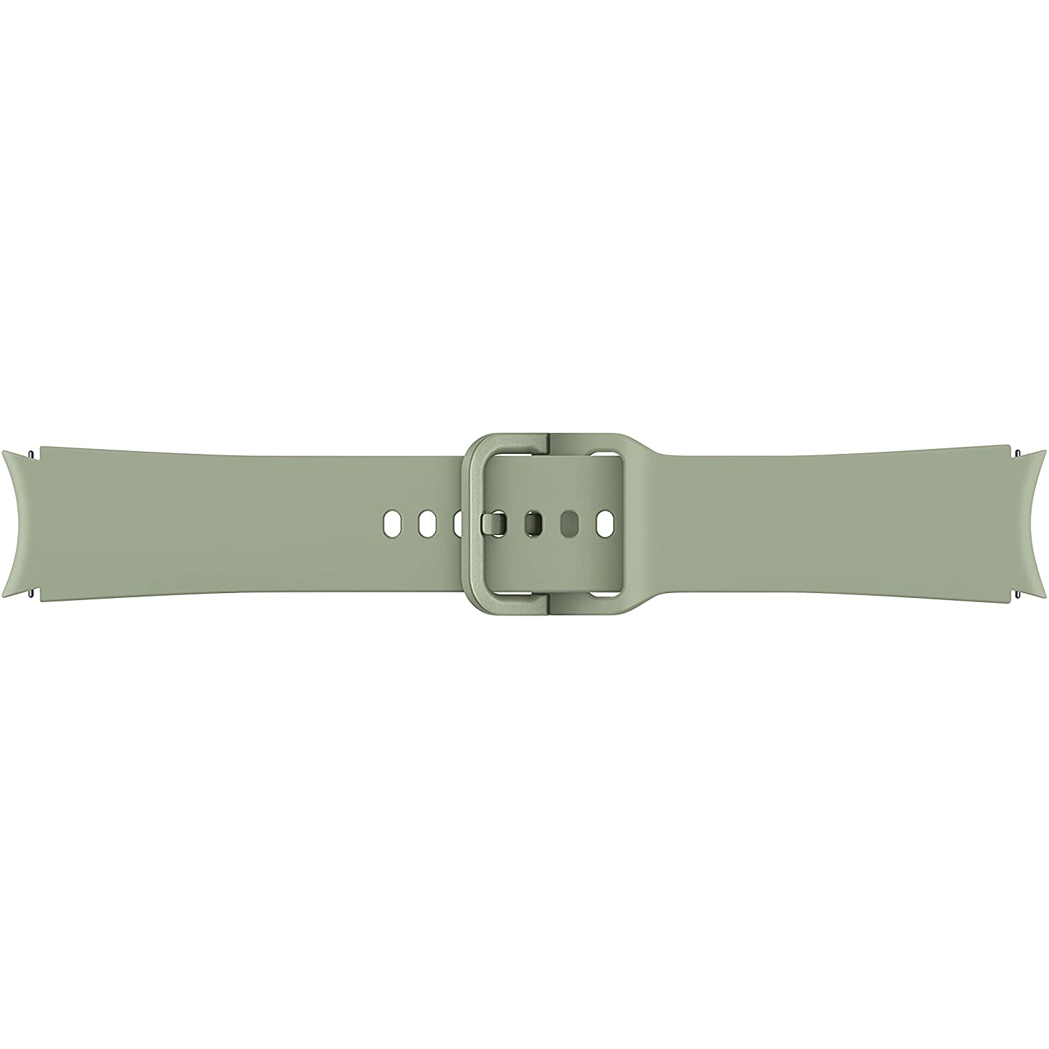 Correa de reloj verde claro con hebilla plateada, mostrada sobre un fondo blanco.