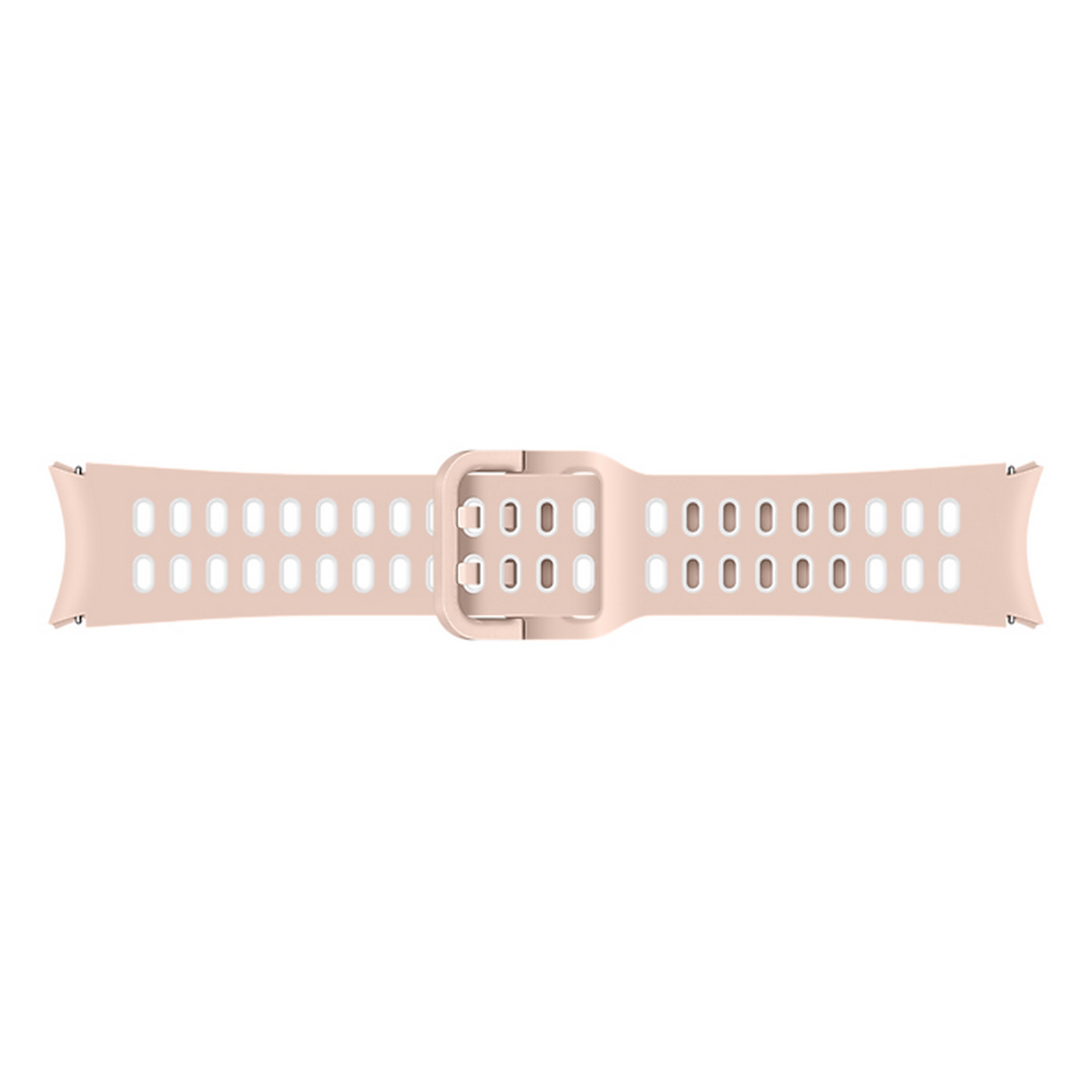 Correa de reloj rosa con hebilla. El fondo es blanco.