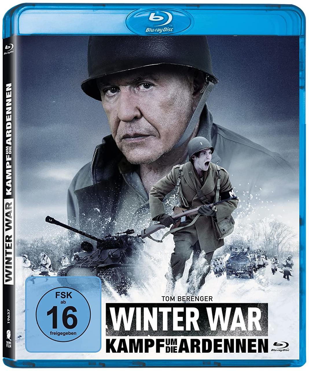 Blu-ray-Disc-Cover, Winter War, mit einem Mann mit Helm und Soldaten.