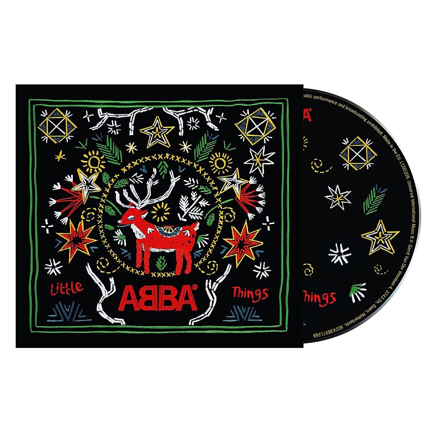 ABBA's Albumcover 'Little Things', mit einem Hirsch und bunten Verzierungen.