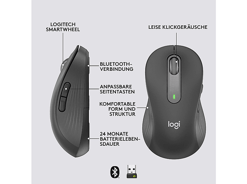 LOGITECH M650 L Signature Left Kabellose linkshänder Maus (große Hände), Bluetooth, Grafit — Foto 3 von 5