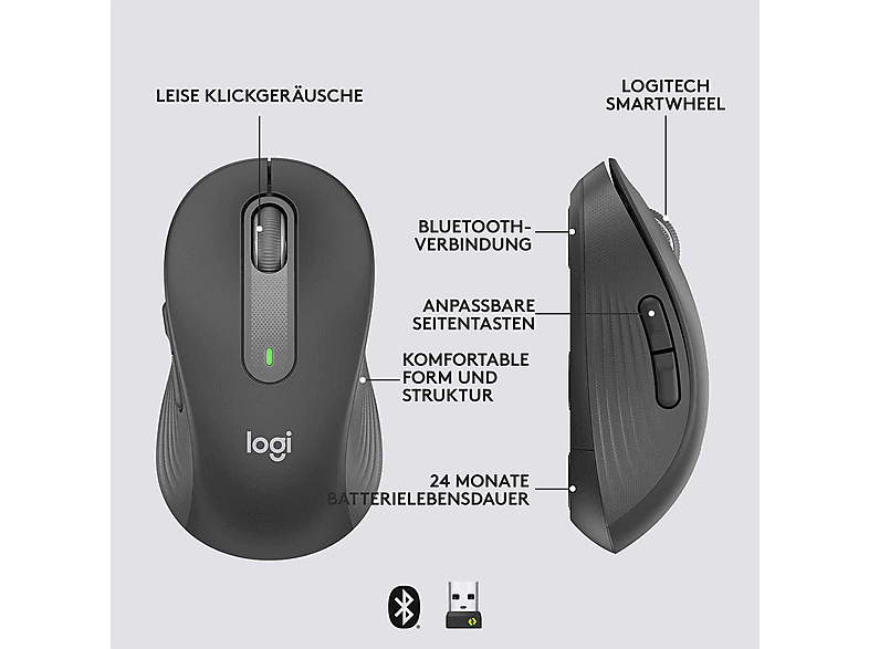 LOGITECH M650 Signature Kabellose Maus (kleine bis mittelgroße Hände), Bluetooth, Grafit — Foto 5 von 5