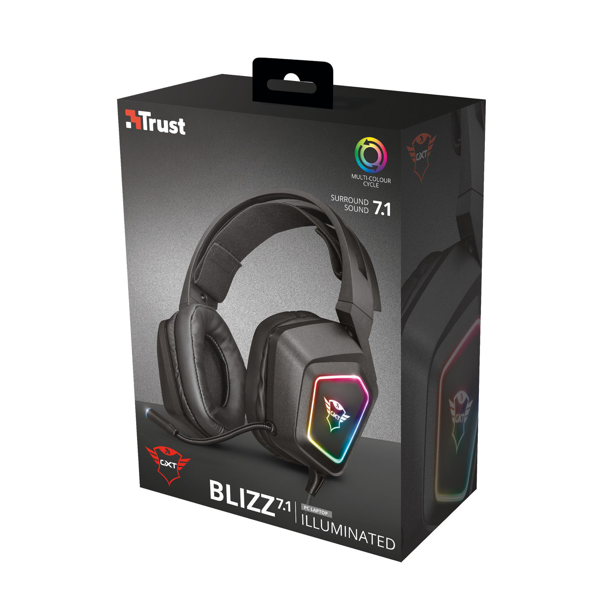 TRUST GXT 450 Surround Over-ear Gaming 7.1 Schwarz Sound RGB Headset Blizz 