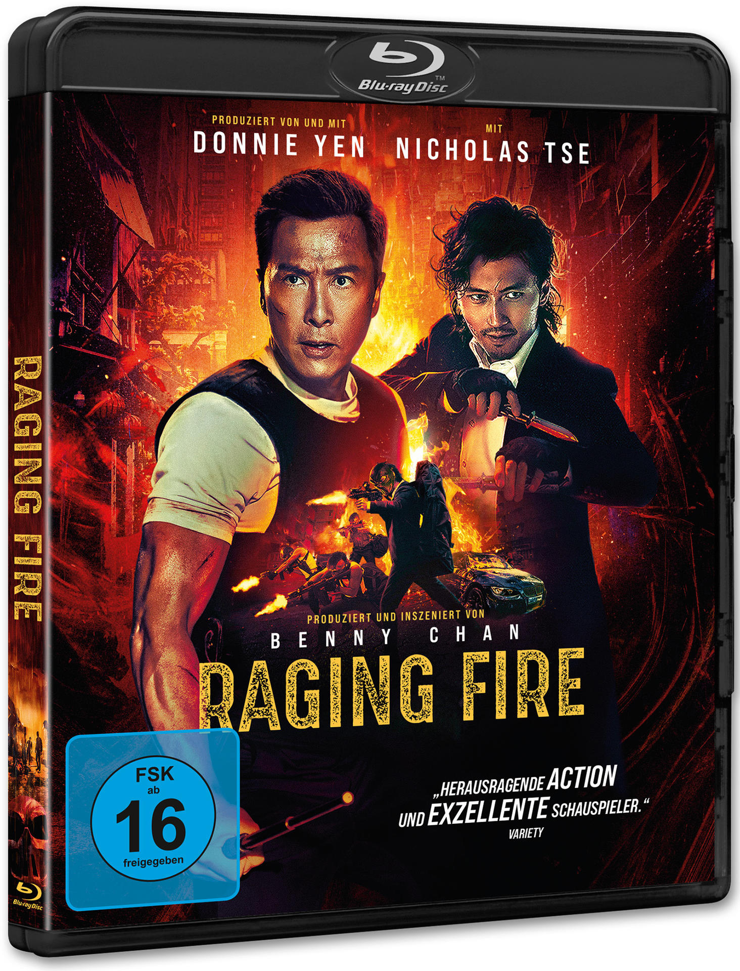 Film-Blu-ray-Cover. Raging Fire mit zwei Personen darauf.