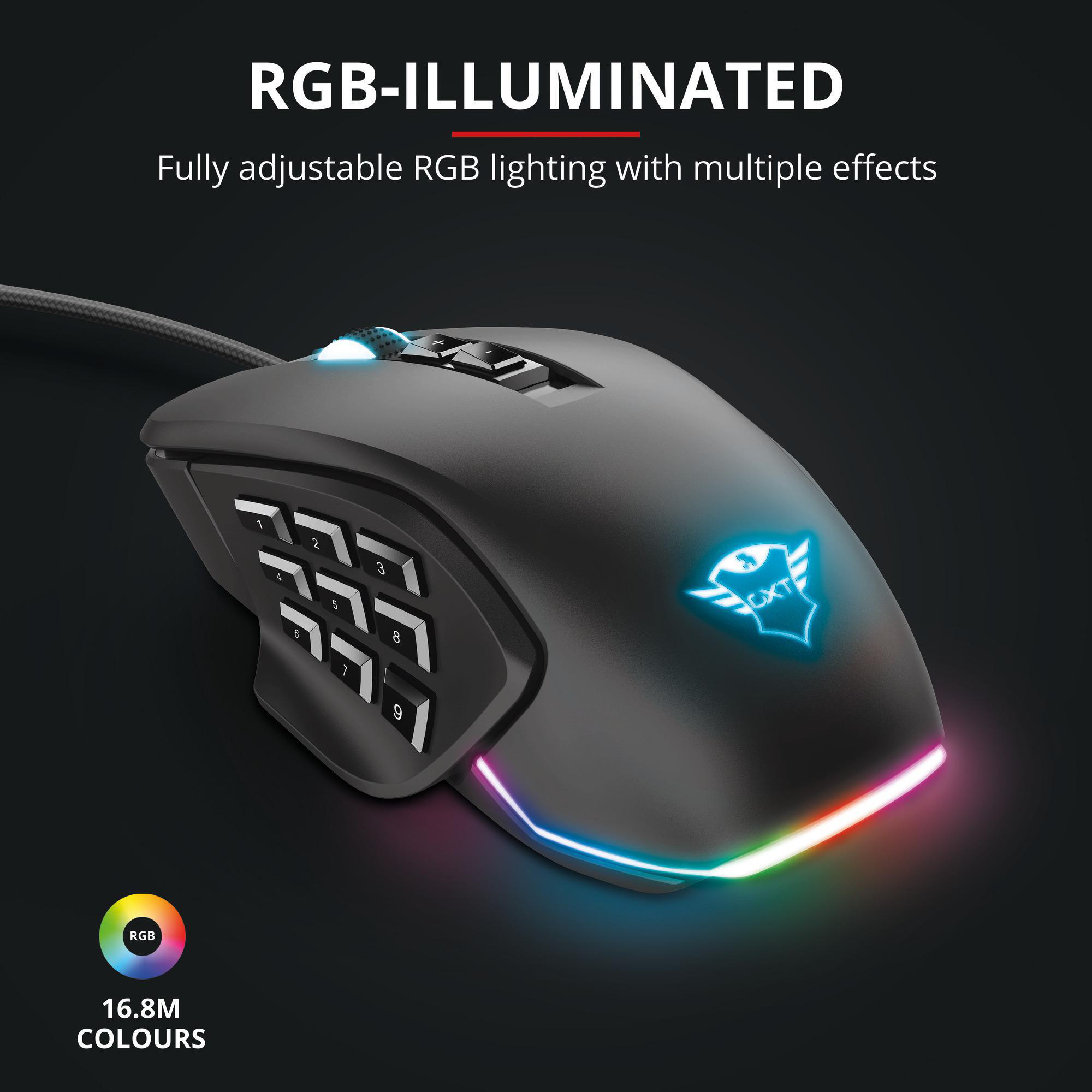 TRUST GXT 970 Morfix Gaming Maus mit RGB und Anpassbaren Seitenplatten - Schwarz