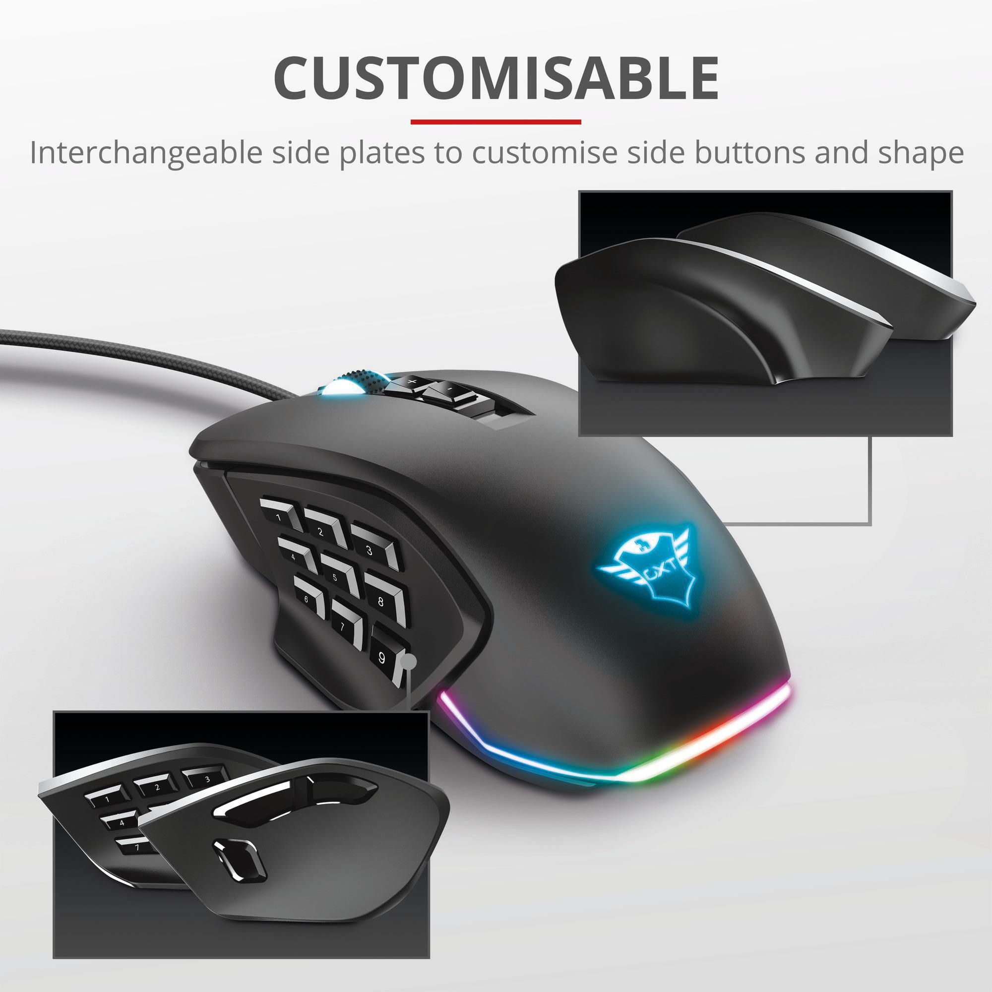 TRUST GXT 970 Morfix Gaming Maus mit RGB und Anpassbaren Seitenplatten - Schwarz