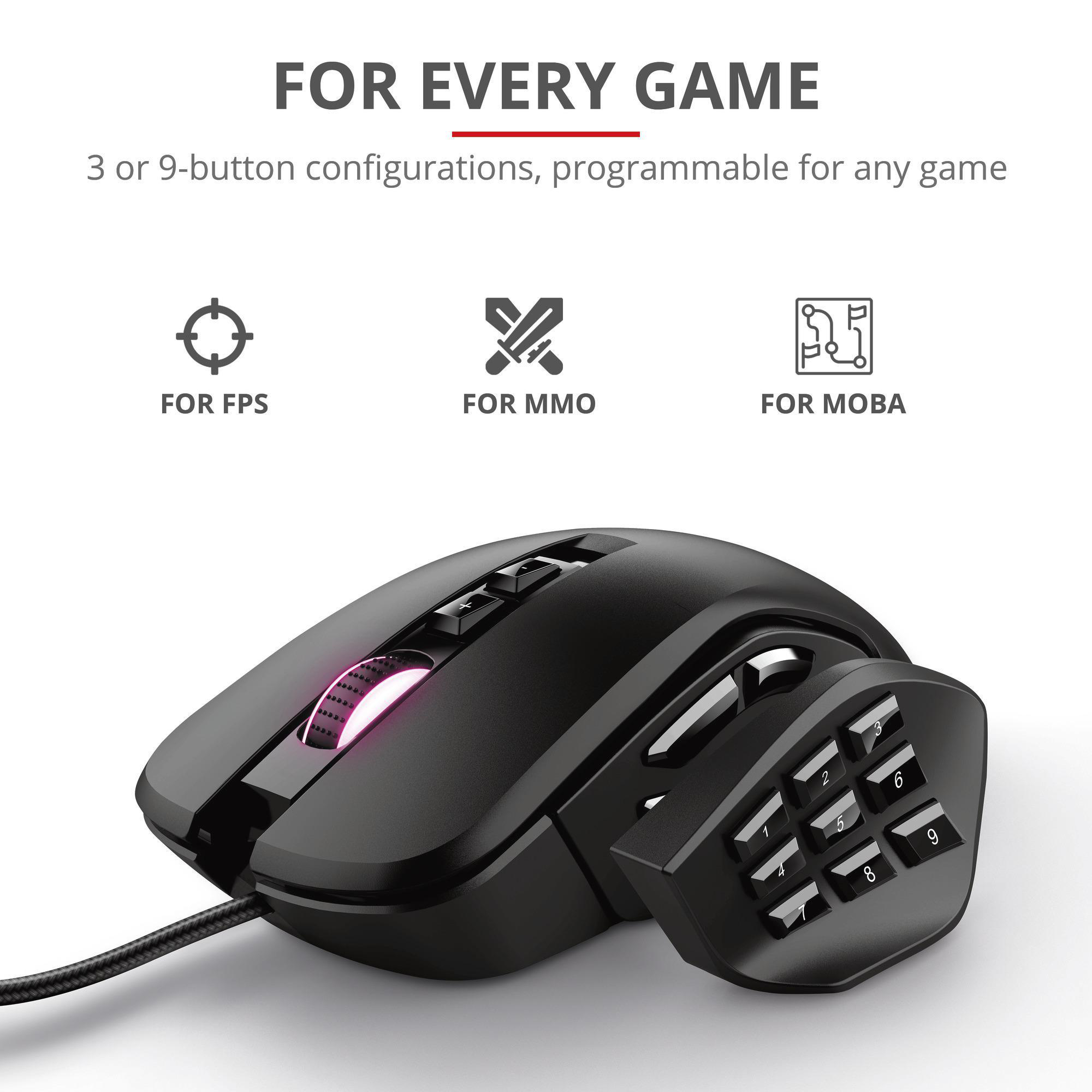 TRUST GXT 970 Morfix Gaming Maus mit RGB und Anpassbaren Seitenplatten - Schwarz