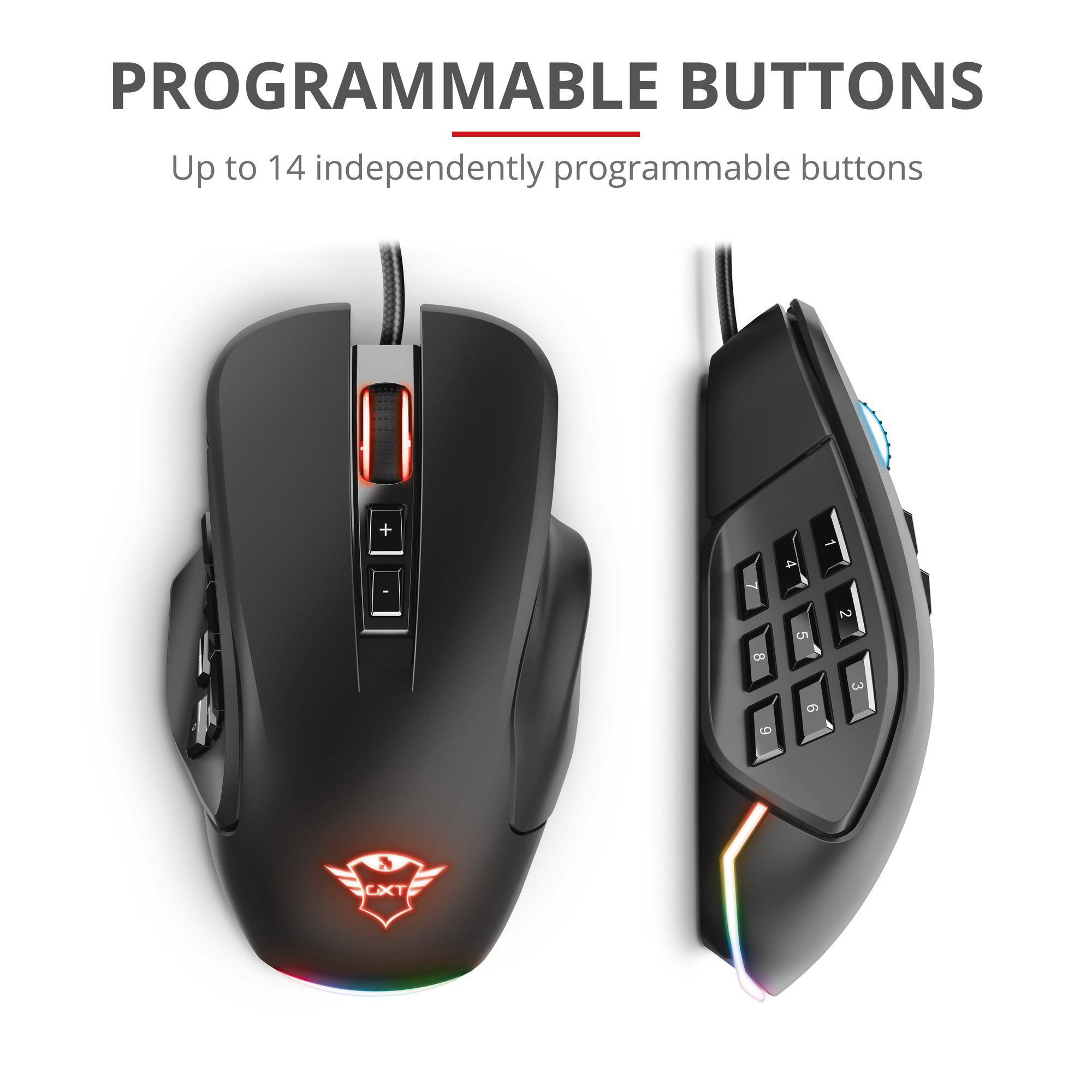 TRUST GXT 970 Morfix Gaming Maus mit RGB und Anpassbaren Seitenplatten - Schwarz