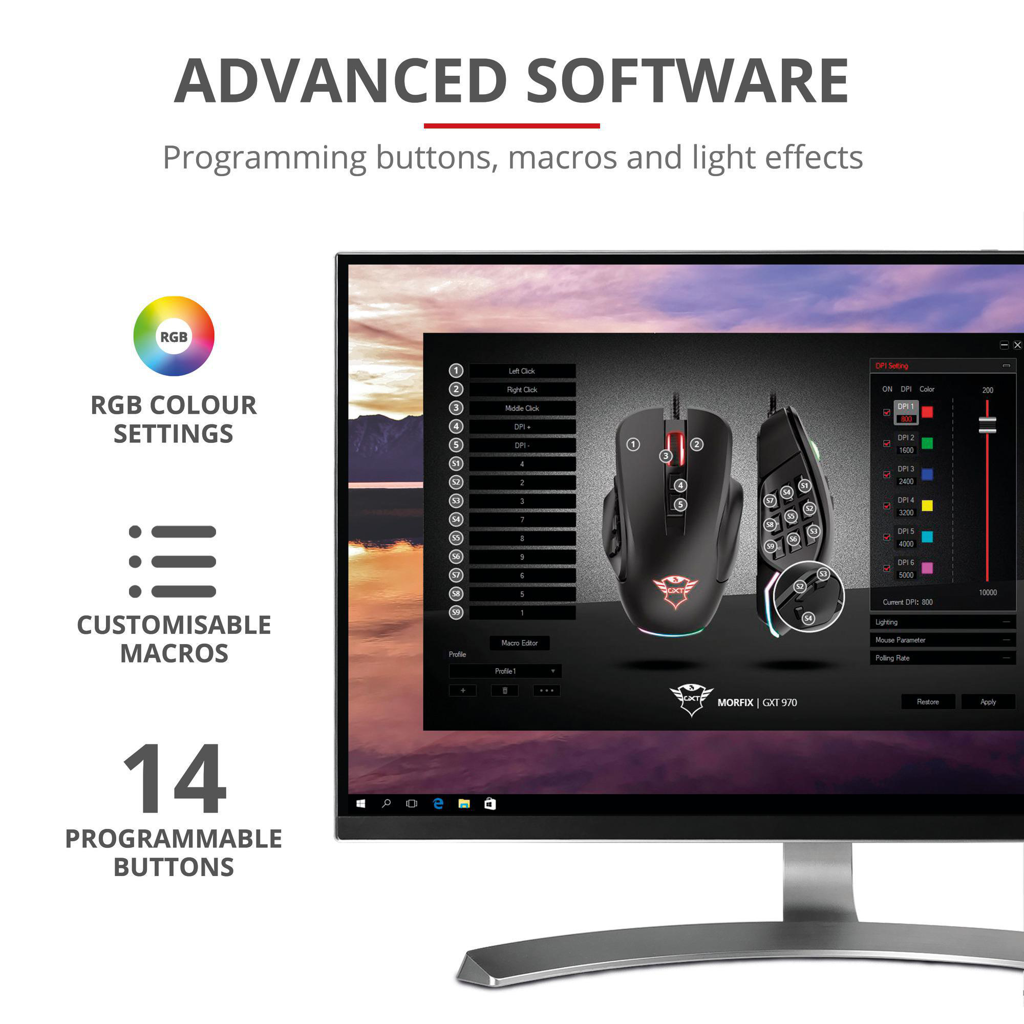 TRUST GXT 970 Morfix Gaming Maus mit RGB und Anpassbaren Seitenplatten - Schwarz