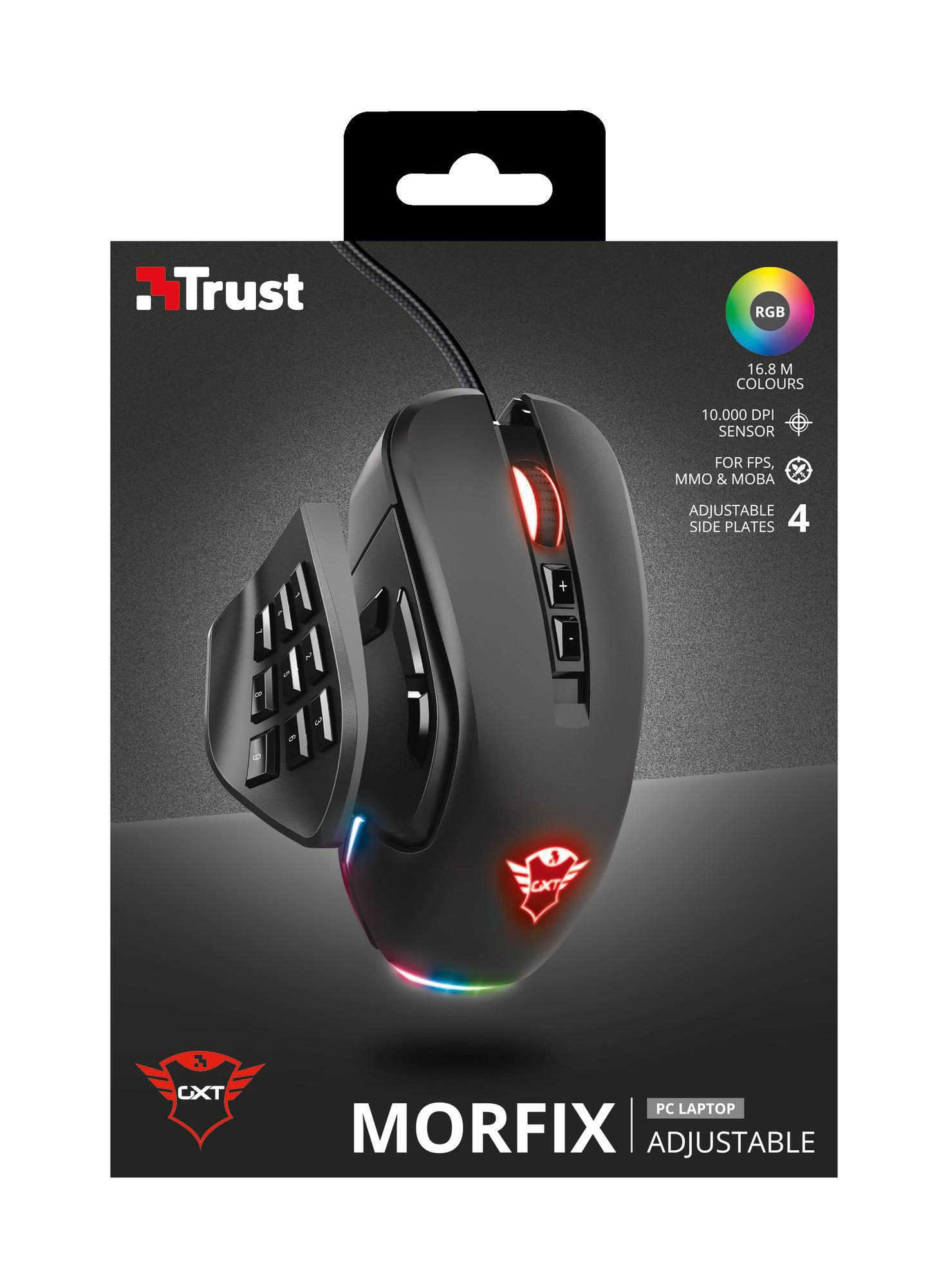 TRUST GXT 970 Morfix Gaming Maus mit RGB und Anpassbaren Seitenplatten - Schwarz