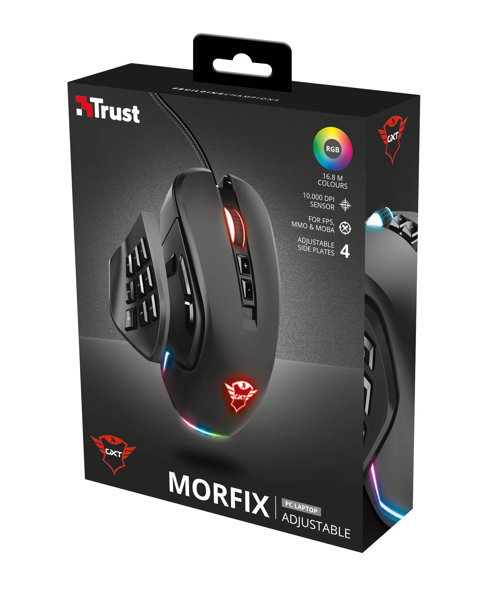 TRUST GXT 970 Morfix Gaming Maus mit RGB und Anpassbaren Seitenplatten - Schwarz