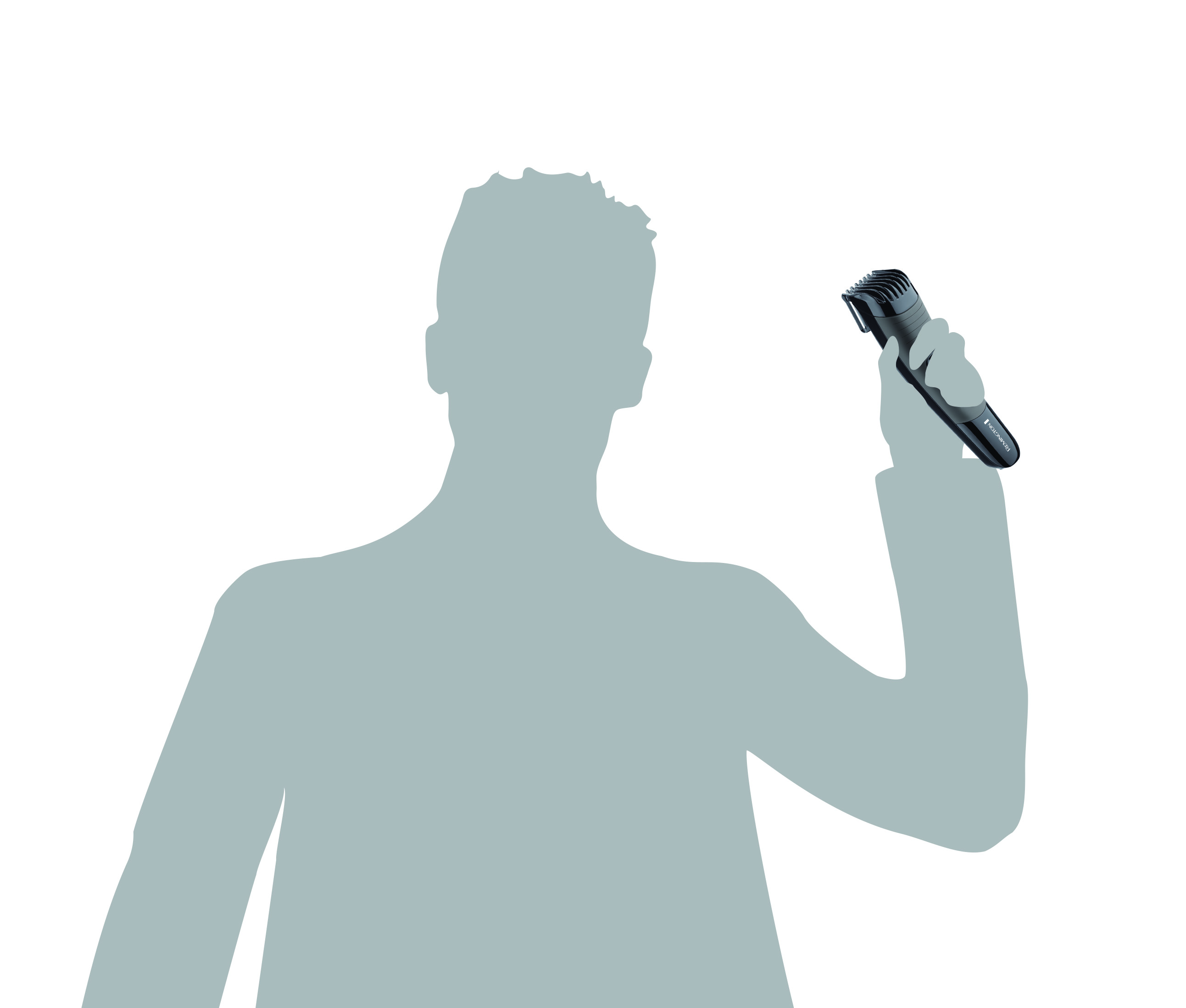 Silhouette eines Mannes, der einen Bartschneider hält.