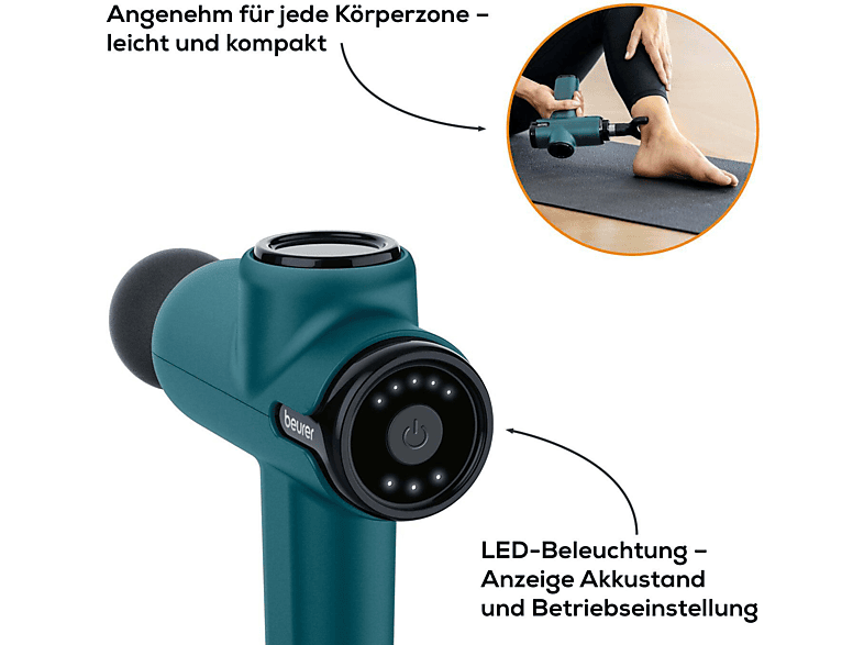 Beurer MG99 PhysioLine Massagepistole, mit 4 Aufsätzen, Grün — Foto 5 von 5