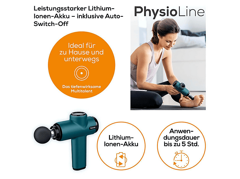 Beurer MG99 PhysioLine Massagepistole, mit 4 Aufsätzen, Grün — Foto 4 von 5