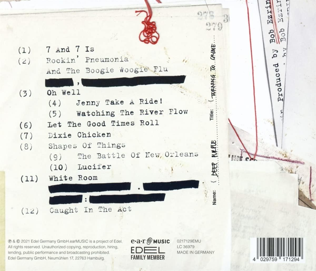Egy öregedett papír szöveggel. Kézzel írott jegyzetek és nyomtatott album tracklist látható.