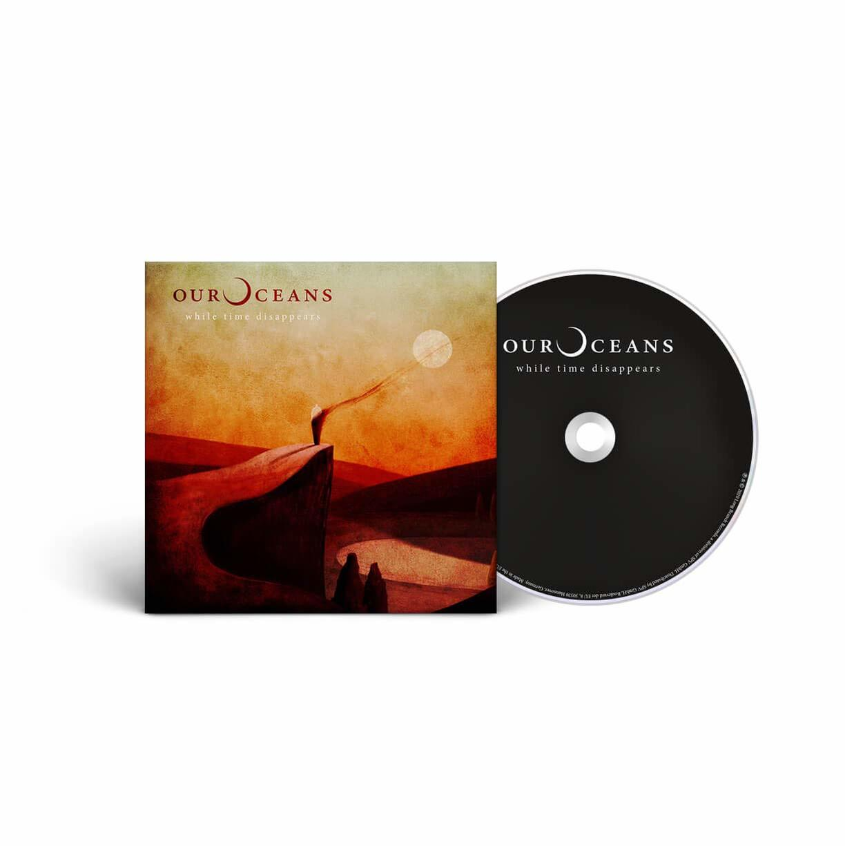 CD und Albumcover mit surrealer Landschaft und der Band 'OUR OCEANS'.