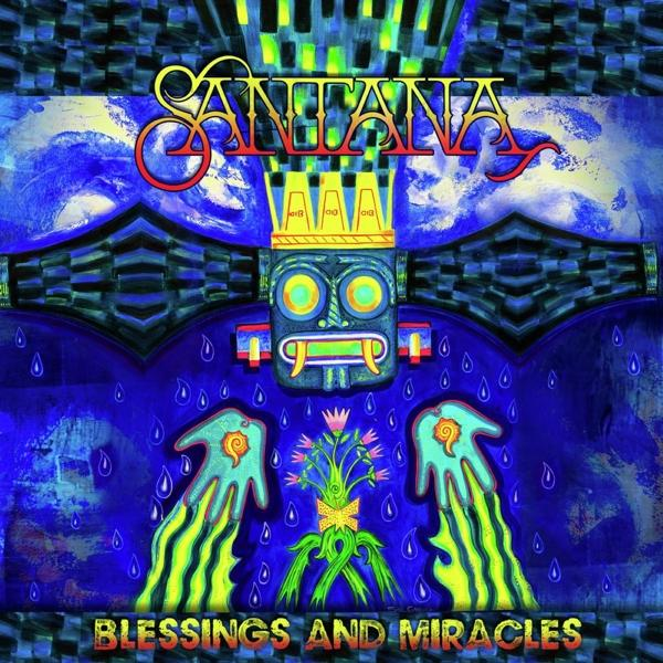 Album borító, Santana, Blessings and Miracles. Absztrakt műalkotás, kék és sárga színek.
