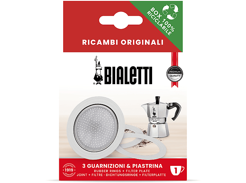 Bialetti Ricambi, Include 3 Guarnizioni e 1 Piastrina, Compatibili con Moka Express, Fiammetta, Break, Happy, Dama, Mini Express Rainbow, Tazza
