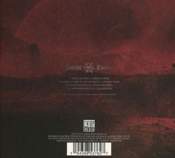 Albumcover mit dunkelrotem Hintergrund und Text für das Album Portal Tombs.