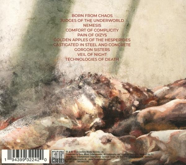 Eine CD-Hülle mit Text in Braun und einem Gemälde im Hintergrund. Weißer Hintergrund.