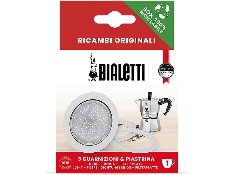 Bialetti Ricambi, Include 3 Guarnizioni E 1 Piastrina, Compatibili Con Moka Express, Dama, Elettrica Mini 2 Tazze