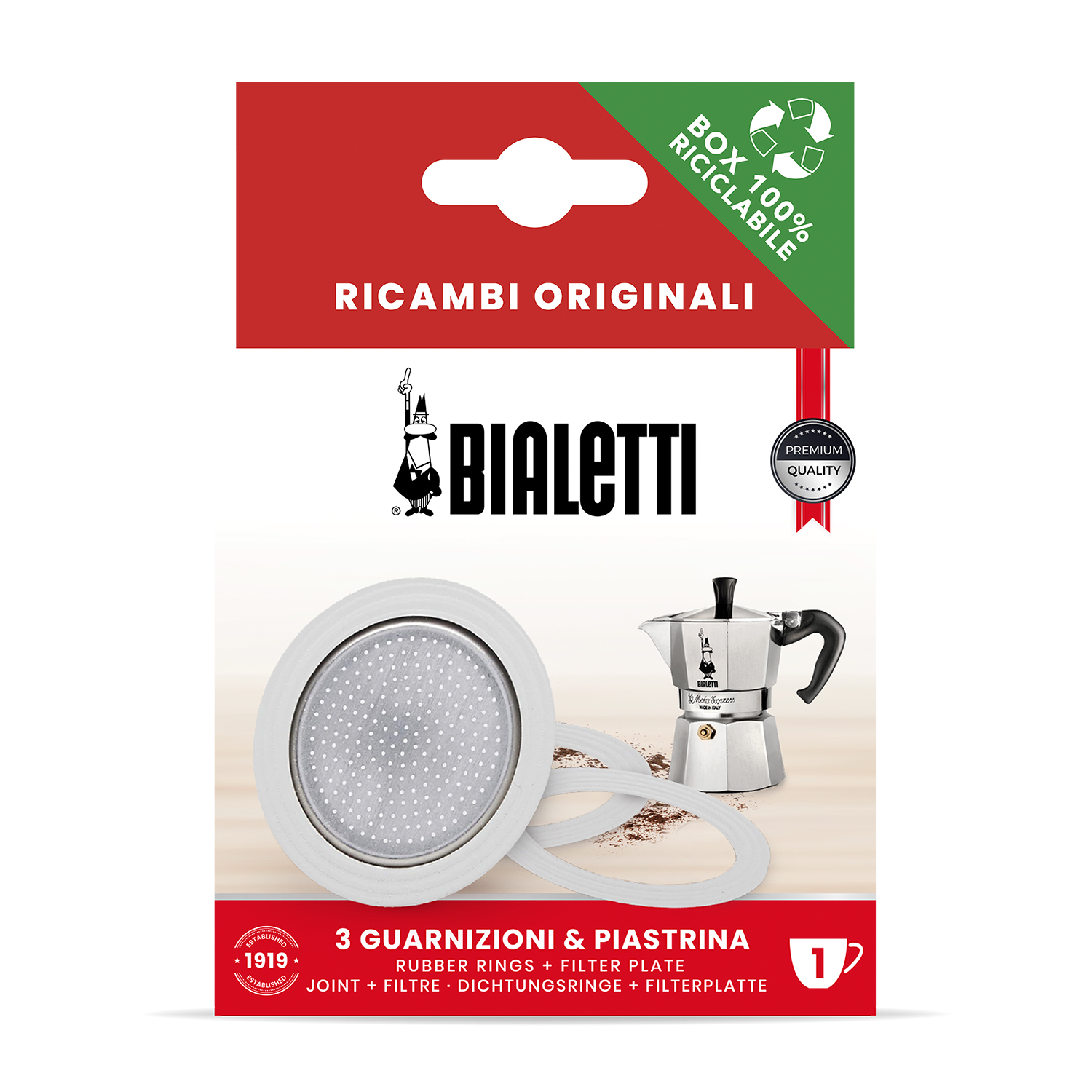 3 Guarnizioni + 1 piastrina per Moka 3/4 Tazze Bialetti Guarniz+1 Piastr TZ