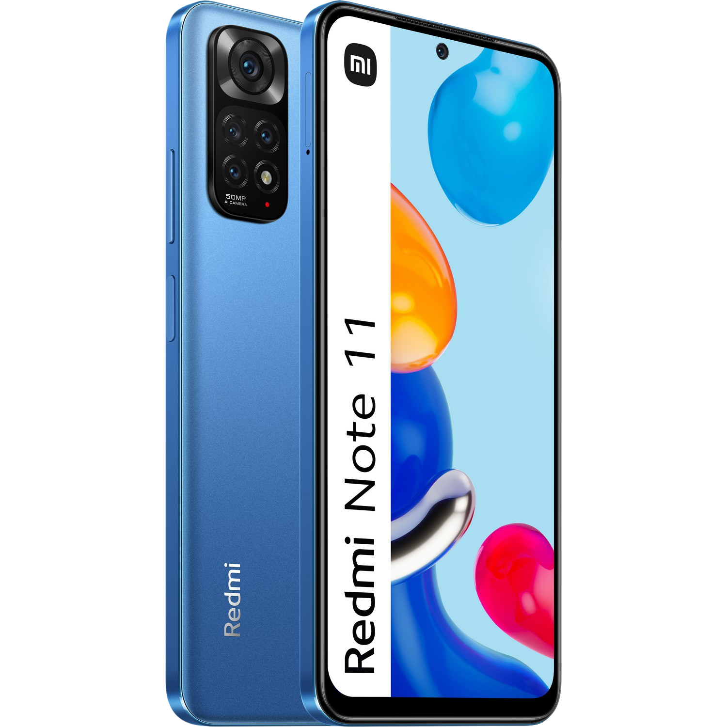 Un teléfono azul está al lado de otro. La pantalla muestra bolas coloridas.