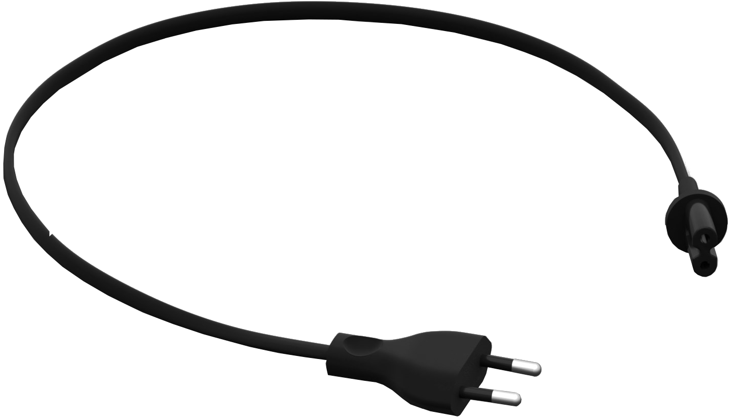 Zwarte stroomkabel met Europese stekker en een kleine ronde connector.