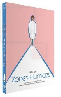 DVD-hoes met een vrouw in het wit en de tekst 'Zones Humides' op een roze achtergrond.
