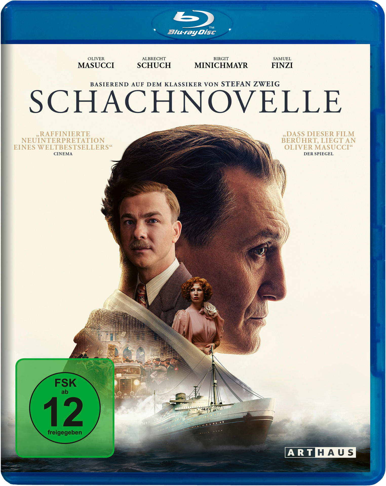 Schachnovelle Blu-ray Disc. Filmcover mit Schauspielern, Schiff und Text.